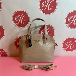 Bebe Tan Satchel with Dome Shape and Gold Hardware
